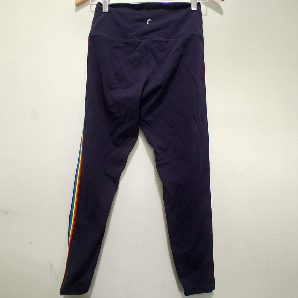 Zyia Active Navy Blue Rainbow Stripe High Rise Leggings Womens Small